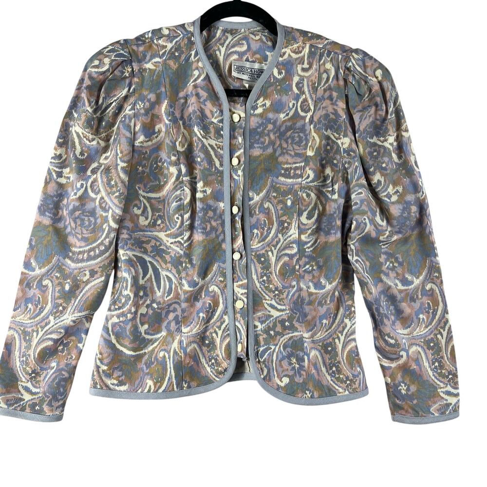 Vintage Jessica Howard by Mitchell Rodbell WMNS SZ 4 Petite Blue Paisley Jacket
